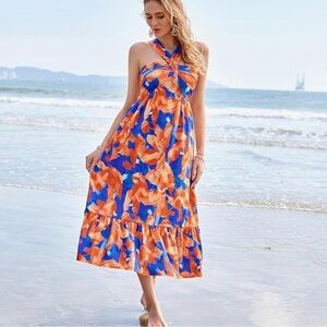 GRACE KARIN Women's Criss Cross Halterneck Sleeveless Summer Floral Dress XL NEW